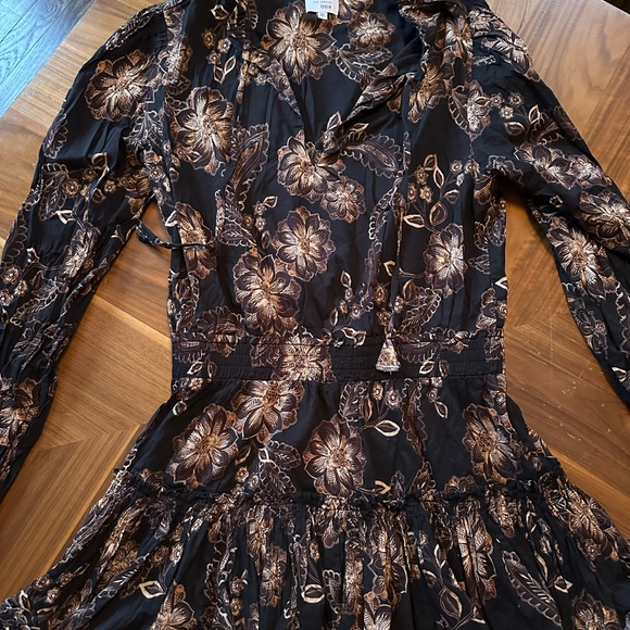 MISA Lorena Dress in Colombe D'or Flora Black Brown Long Sleeve Mini Size M - Picture 4 of 5